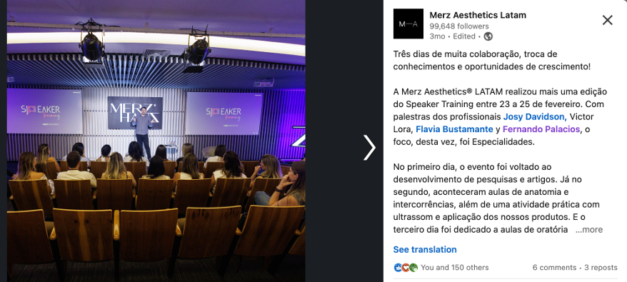 Prova social — avaliação do treinamento Talk de Midas na Merz